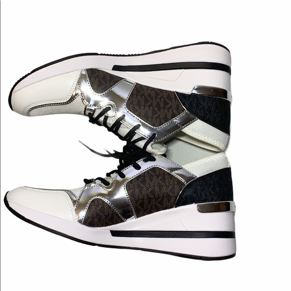 MICHAEL KORS LIV Logo Mixed-Media Wedge Sneaker - Picture 2 of 11